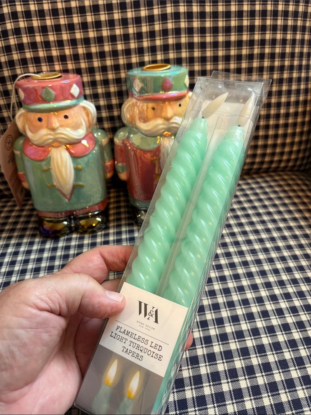 Martha Stewart Pastel Nutcracker Ceramic Candle Holders – Mint & Pink